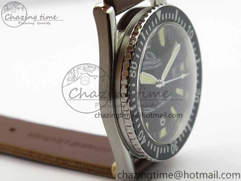 0115 Vintage Seamaster 300 Date T SS B12 Black Dial On Brown Leather Strap A2836 (Free Nylon Strap) WeatherProof 7911